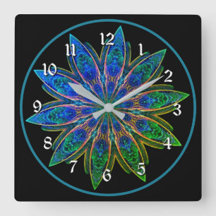 Vibrant Turquoise Lotus Petals Mandala Round Square Wall Clock