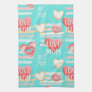 Vibrant Turquoise MOM Appreciation Pop Pattern Tea Towel