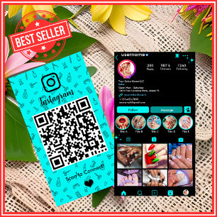 Vibrant Turquoise Nail Salon Instagram QR Business Card