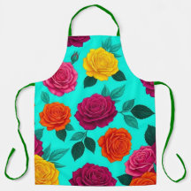 Vibrant Turquoise Rose Floral Apron