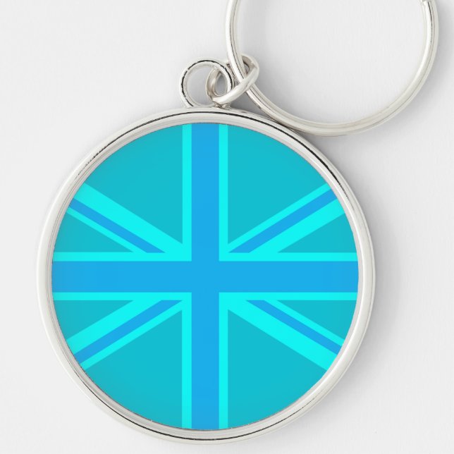 Vibrant Turquoise Union Jack British Flag Key Ring (Front)