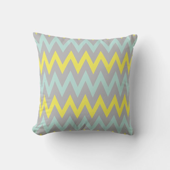 Vibrant Turquoise, Yellow and Gray Pillow (Front)