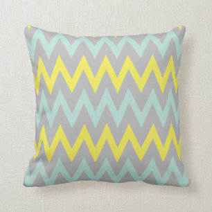 Vibrant Turquoise, Yellow and Grey Pillow