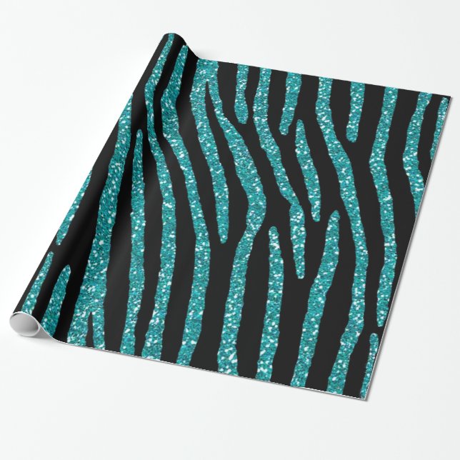 Vibrant Turquoise Zebra Stripes Decor Wrapping Paper (Unrolled)
