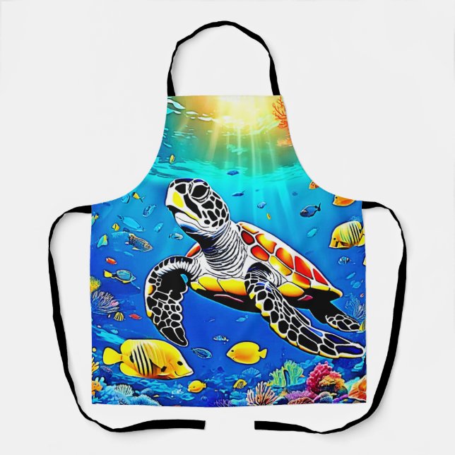 Vibrant Turtle Reef Life Apron (Front)