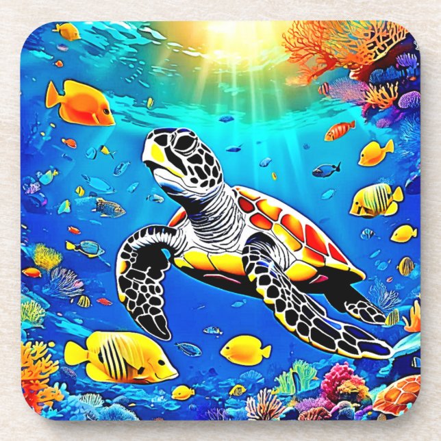 Vibrant Turtle Reef Life Coaster (Front)