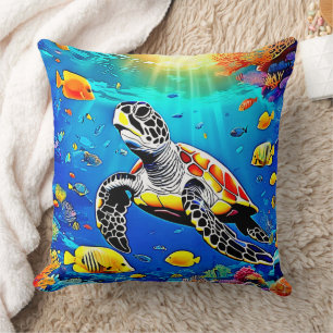Vibrant Turtle Reef Life Cushion