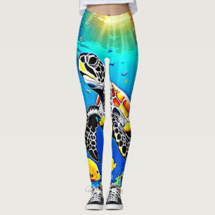 Vibrant Turtle Reef Life Leggings