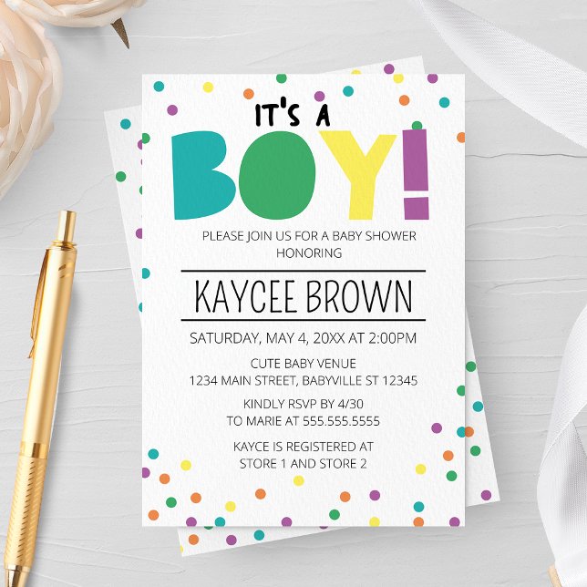 Vibrant Typography 'It's a Boy' Baby Shower Invitation (Creator Uploaded)
