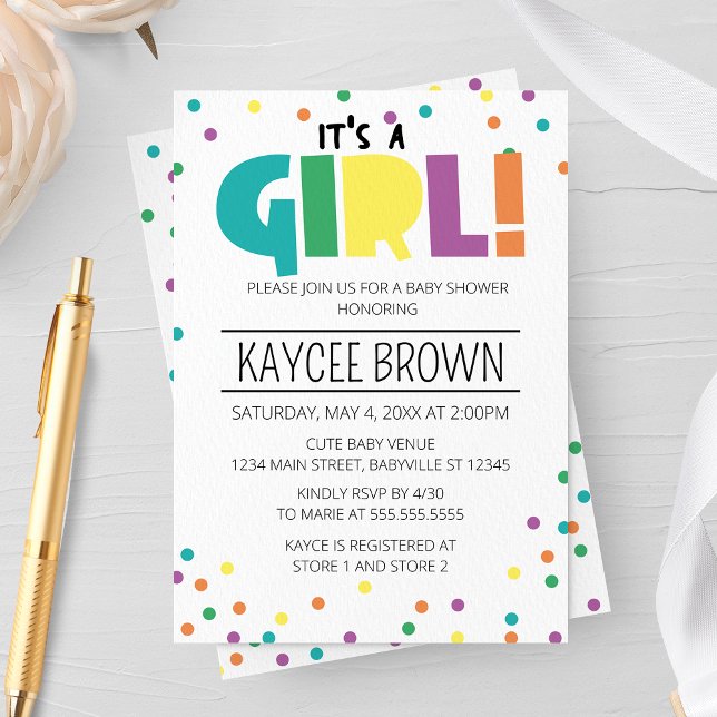 Vibrant Typography 'It's a Girl' Baby Shower Invitation (Creator Uploaded)