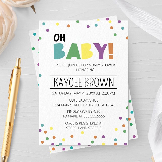 Vibrant Typography Oh Baby Baby Shower Invitation (Creator Uploaded)