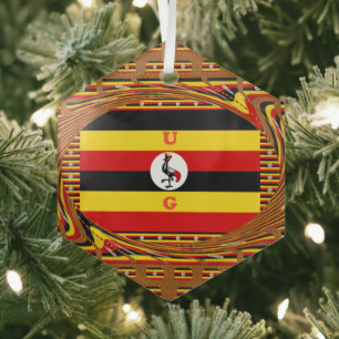Vibrant Uganda Flag-Inspired Art Glass Tree Decoration