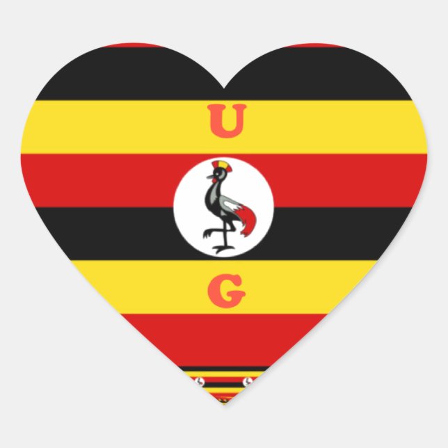 Vibrant Uganda Flag-Inspired Art Heart Sticker (Front)