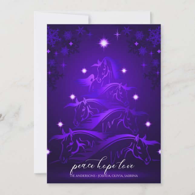 Vibrant Ultra Violet Blue Abstract Christmas Horse Holiday Card (Front)