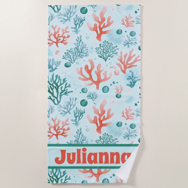Vibrant Underwater Coral Reef  Beach Towel (Front)