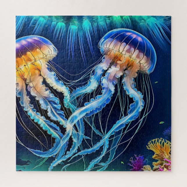 Vibrant Underwater Jellyfish Jigsaw Puzzle (Vertical)