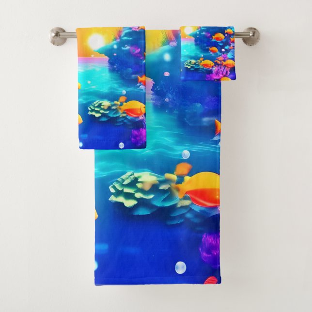 Vibrant Underwater Paradise Found Bath Towel Set (Insitu)
