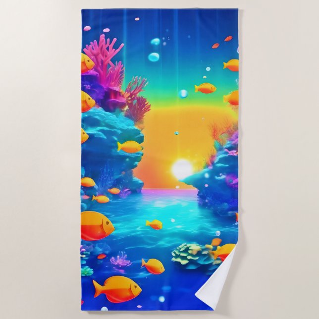 Vibrant Underwater Paradise Found Beach Towel (Front)