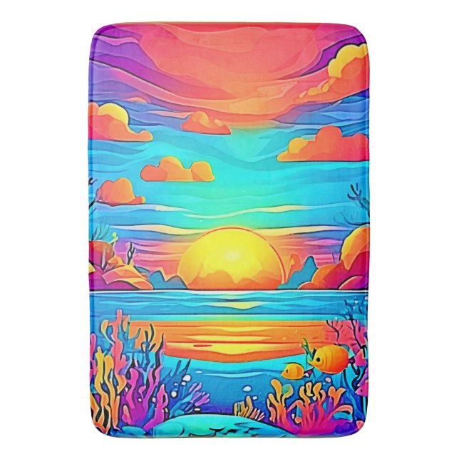 Vibrant Underwater Sunset Artwork Bath Mat (Front Vertical)