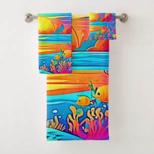 Vibrant Underwater Sunset Artwork Bath Towel Set