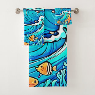 Vibrant Underwater Sunset Bath Towel Set