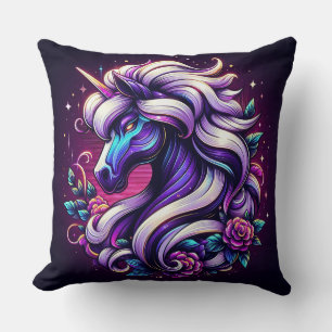 Vibrant Unicorn With Floral Elements Cushion