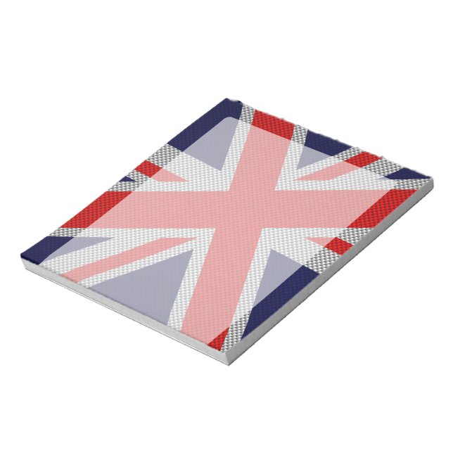 Vibrant Union Jack on Carbon Fibre Style Print Notepad (Rotated)