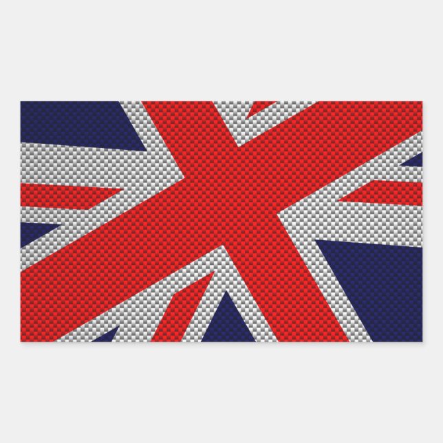 Vibrant Union Jack on Carbon Fibre Style Print Rectangular Sticker (Front)