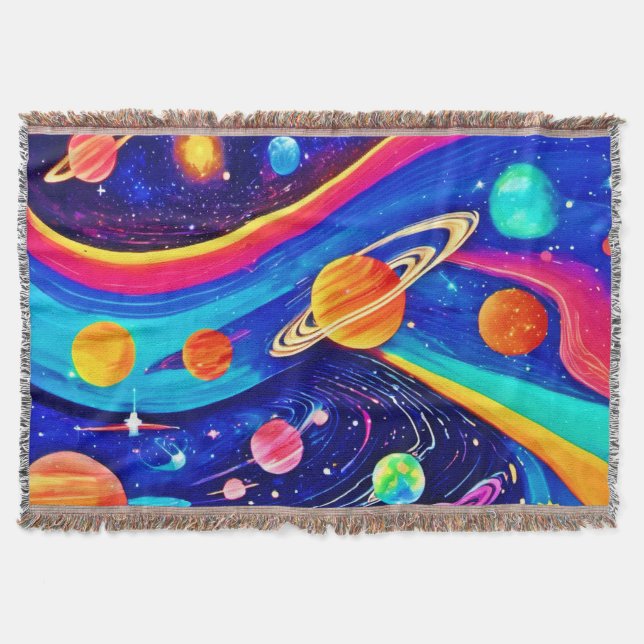 Vibrant Universe Art Throw Blanket (Front)