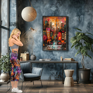 Vibrant Urban Art - Bold Purples Oranges and Teals Capri Leggings
