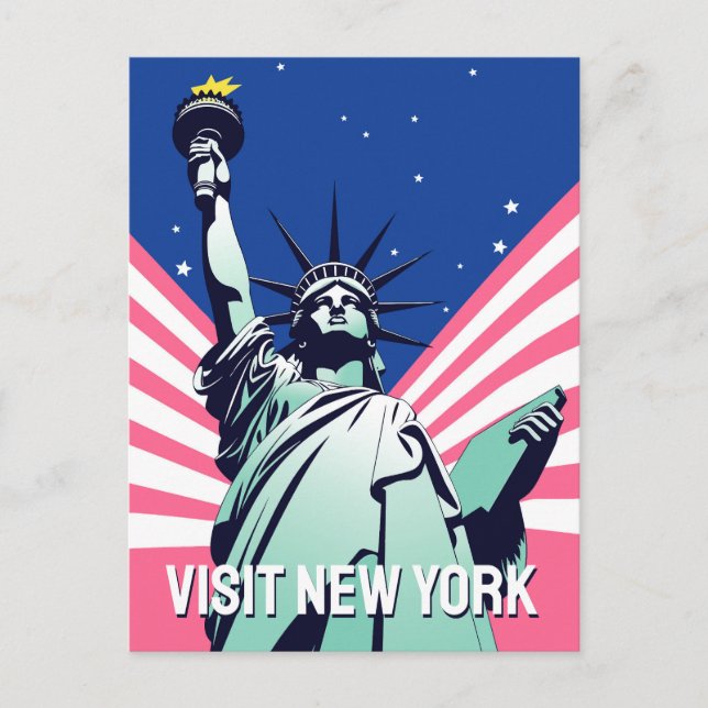 Vibrant USA Statue of Liberty - Visit New York Postcard (Front)