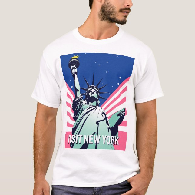 Vibrant USA Statue of Liberty - Visit New York T-Shirt (Front)