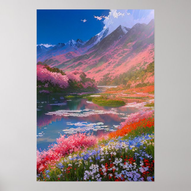 Vibrant Valley with a Tranquil River Poster (Front)