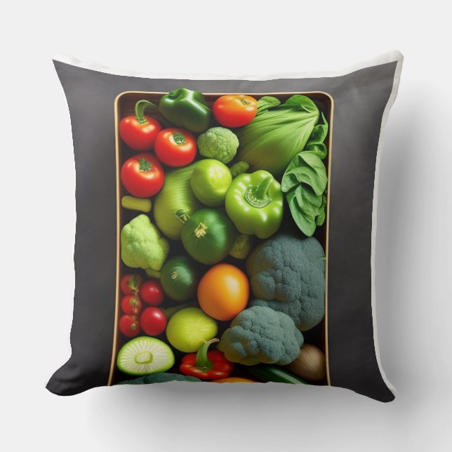 Vibrant Vegetable Medley Throw Pillow (Front)