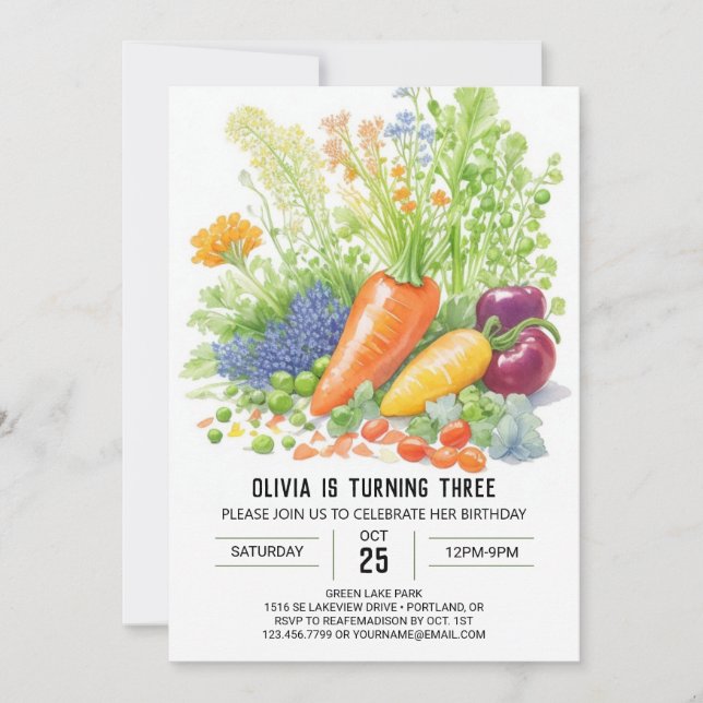 Vibrant Vegetables Garden Birthday Invitation (Front)