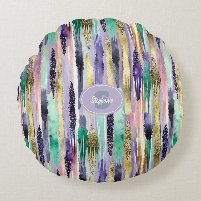 Vibrant Vertical Brushstroke Pattern (1) Round Cushion (Front)