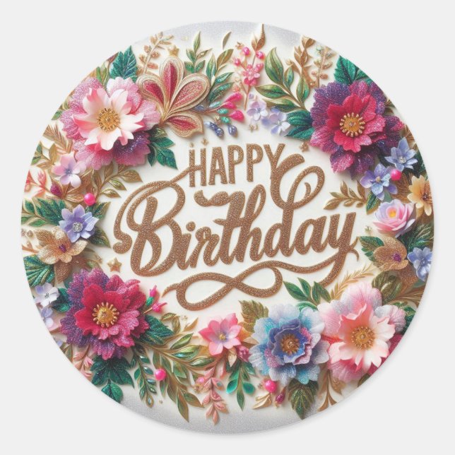 Vibrant vibes floral Birthday sticker (Front)