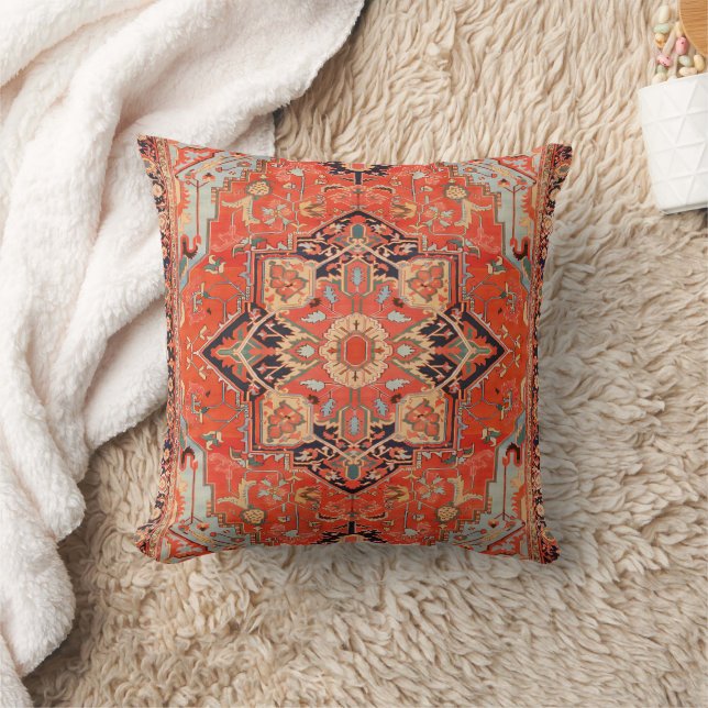 Vibrant Vibes  Orange Oriental Boho Moroccan Style Cushion (Blanket)