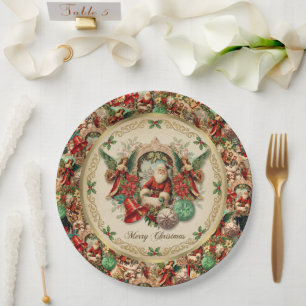 Vibrant Victorian Christmas Collage Paper Plate