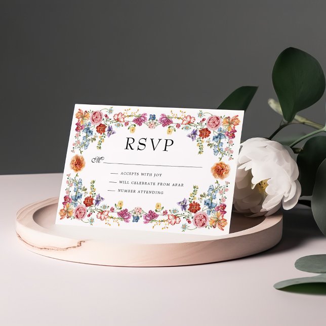 Vibrant Victorian Garden Flowers Wedding RSVP Card (Creator Uploaded)