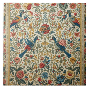 Vibrant Vintage Bird & Floral Garden Tile
