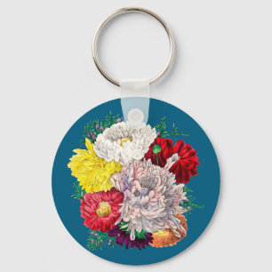 Vibrant Vintage Botanical Wildflower Bouquet Key Ring