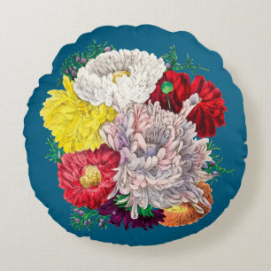 Vibrant Vintage Botanical Wildflower Bouquet Round Cushion
