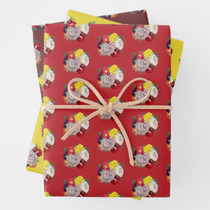 Vibrant Vintage Botanical Wildflower Bouquet Wrapping Paper Sheet