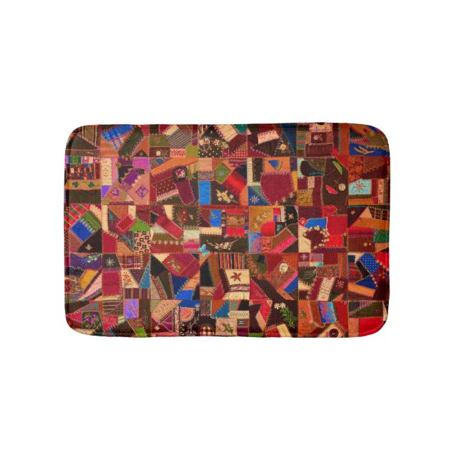 Vibrant Vintage Crazy Quilt Bath Mat (Front)