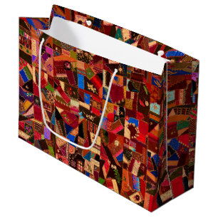 Vibrant Vintage Crazy Quilt Large Gift Bag