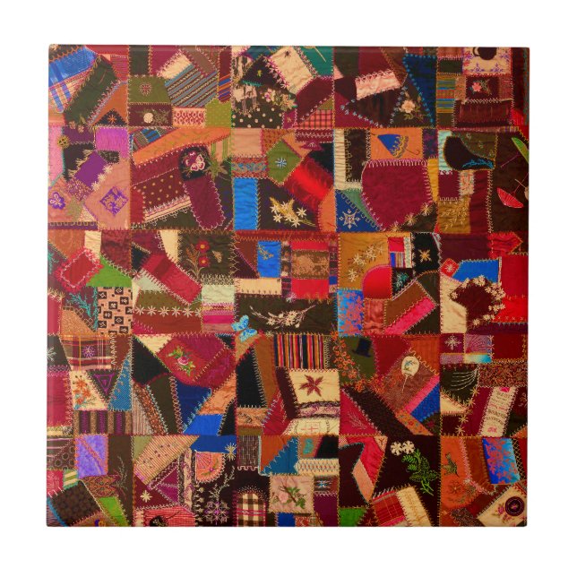 Vibrant Vintage Crazy Quilt Tile (Front)