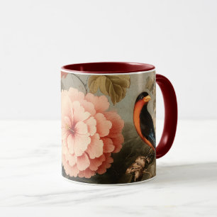 Vibrant Vintage Floral and Bird Scene Mug