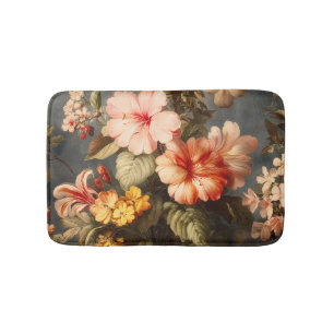 Vibrant Vintage Floral Arrangement Bath Mat