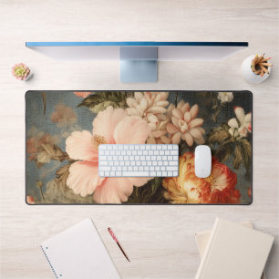 Vibrant Vintage Floral Arrangement Desk Mat